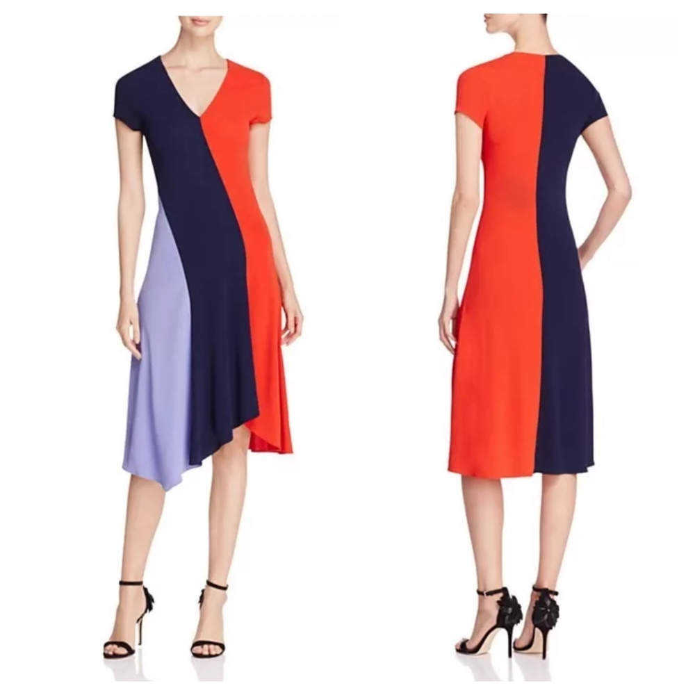 TORY BURCH Walden Summer Dress Colorblock Asymmetric Dress Medium